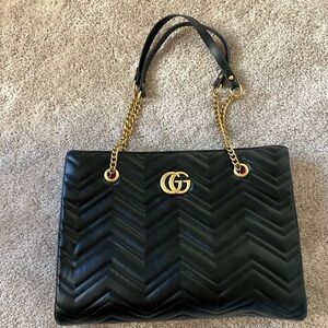 Black Quilted Leather Tote Bag